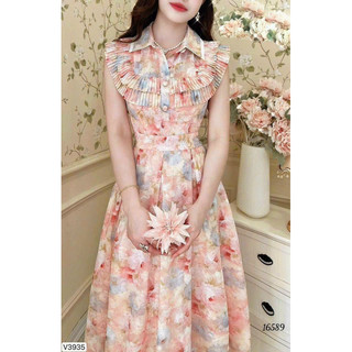 Đầm xoè voan hoa TRIPBLE T DRESS cổ xếp ly dễ thương - size M/L/XL/XXL