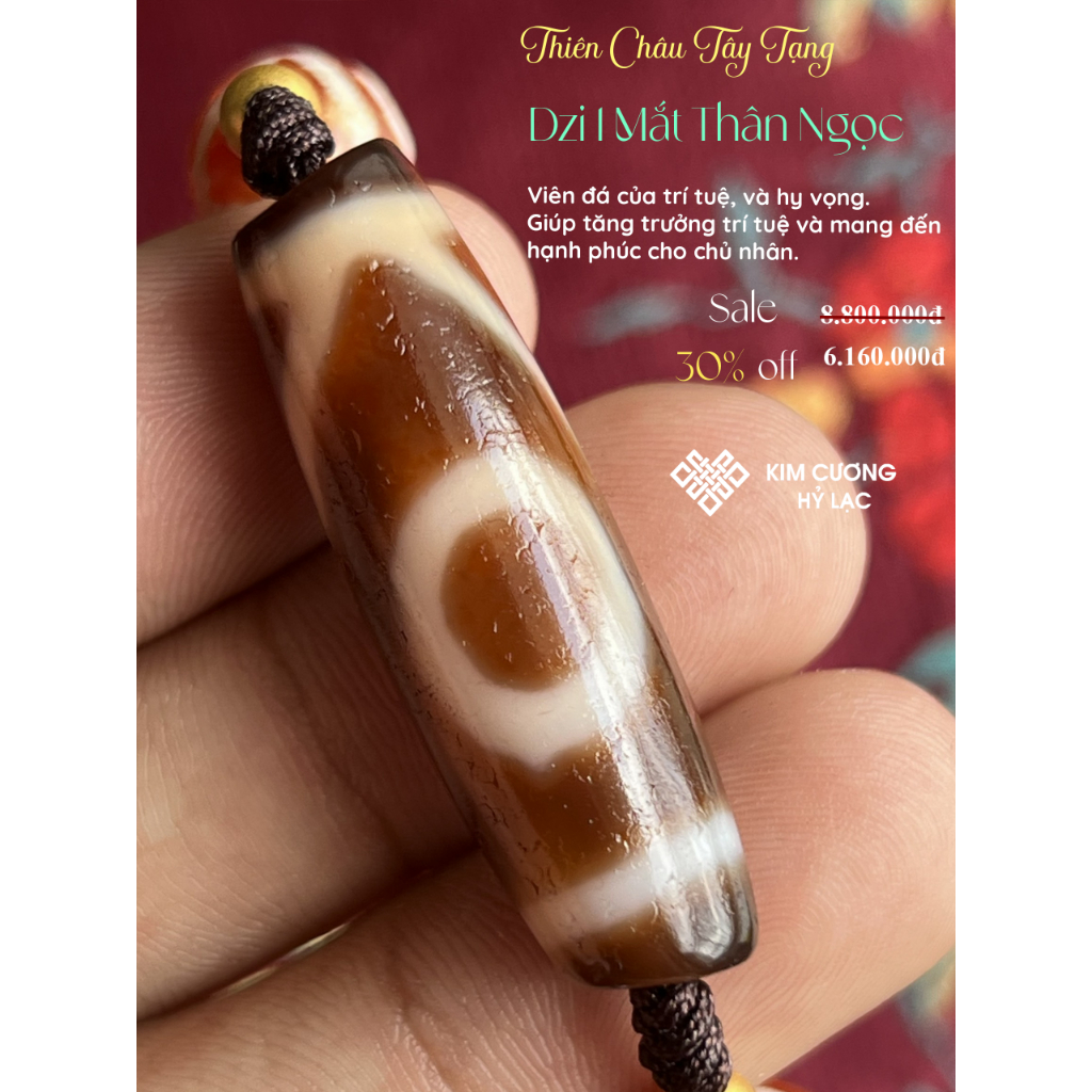 Dzi Tây Tạng, Thiên Châu Dzi 1 Mắt Thân Ngọc 41,3mm [Kim Cương Hỷ Lạc]