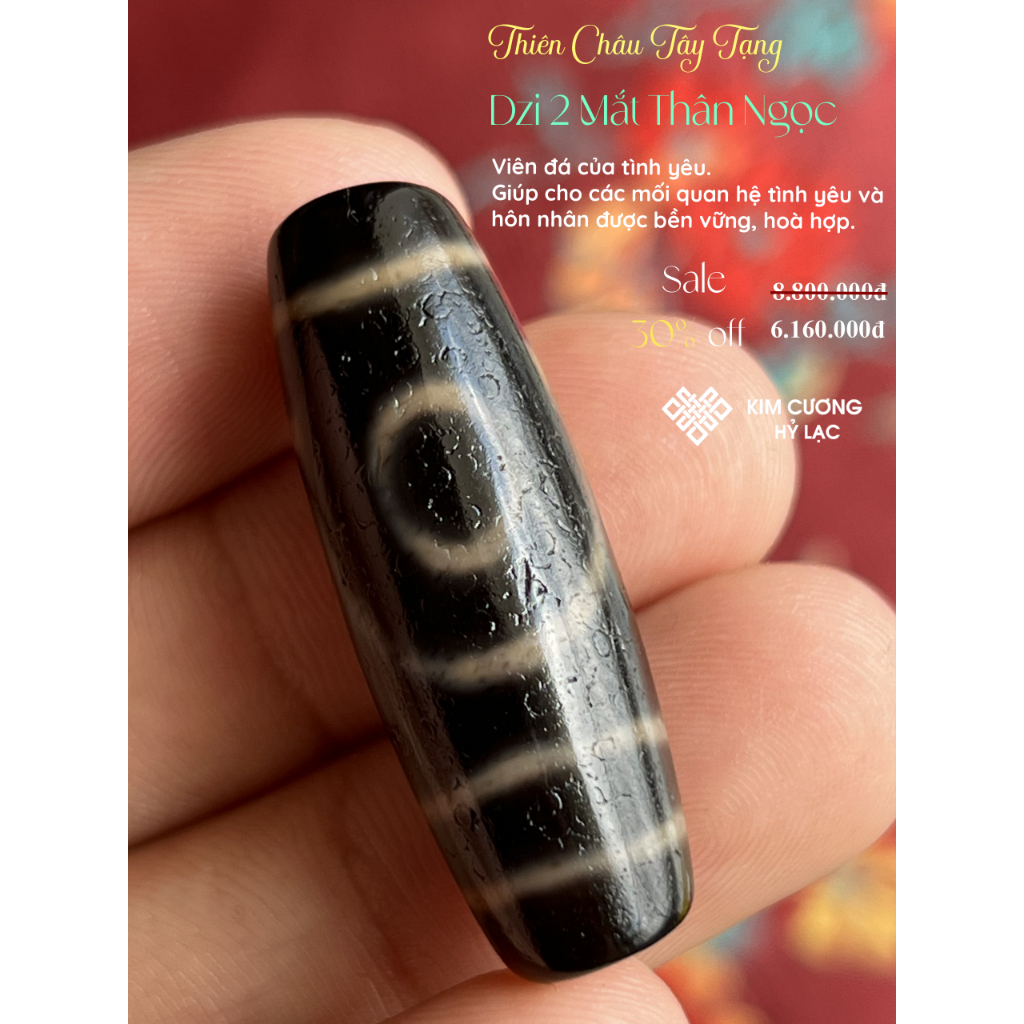 Dzi Tây Tạng, Thiên Châu Dzi 2 Mắt 38mm [Kim Cương Hỷ Lạc]