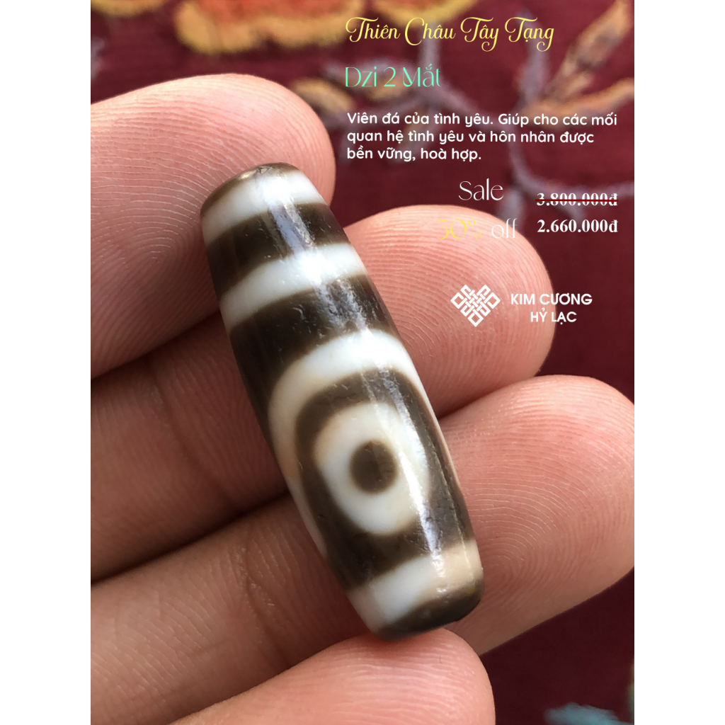 Dzi Tây Tạng, Thiên Châu Dzi 2 Mắt 30,3mm [Kim Cương Hỷ Lạc]