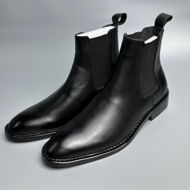 Giày Chelsea Boot Đế Gỗ Da Bò Nappa Nguyên Tấm Cổ Cao, Giày Chelsea Boots Nam Da Thật Viboots Cao Cổ Đế Phíp