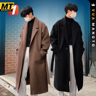 MT1 | Áo Mangto Nam, Áo Khoác Dạ Nam Hàn Quốc Dáng Dài Qua Gối, Form Rộng, Thắt Đai  KOREA SUIT