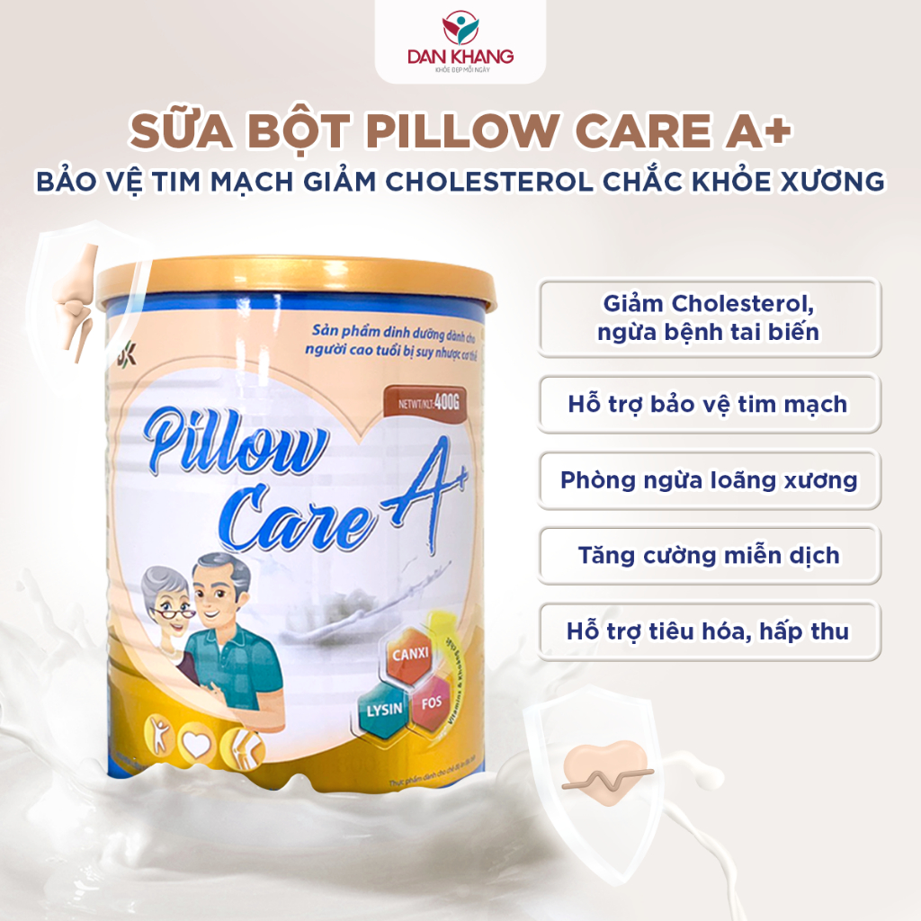 Sữa Bột Pillow Care A+ Dân Khang Phục Hồi Bổ Sung Sức Khoẻ Hỗ Trợ Tim Mạch Giảm Cholesterol Người Cao Tuổi Hộp 400g