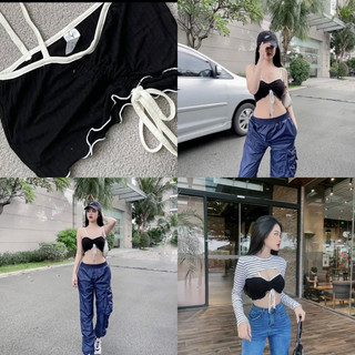 Áo croptop rút dây - áo kiểu - thun gân xịn
