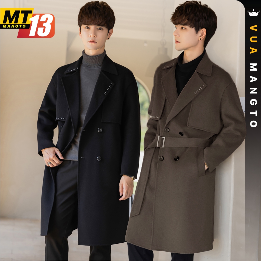 MT13 Áo Mangto Nam, Áo Khoác Dạ Nam Hàn Quốc Dáng Dài Qua Gối 4 Cúc