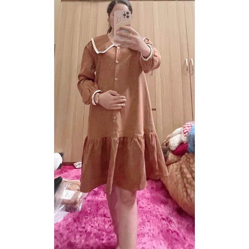 Váy Bầu Nhung Tăm Dài Tay Thu Đông. Đầm Bầu thu đông dài tay A61