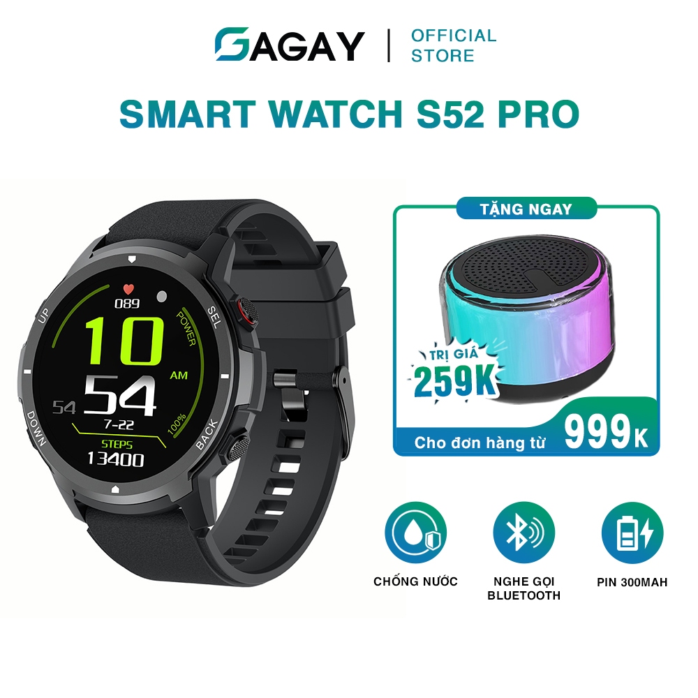 Đồng hồ nam Smart watch G-S52 Pro nghe gọi lướt web,đồng hồ thông minh đo nhịp tim, phân tích giấc ngủ GAGAY