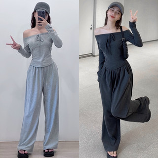  set áo dài tay trễ vai+ quần chun ống rộng