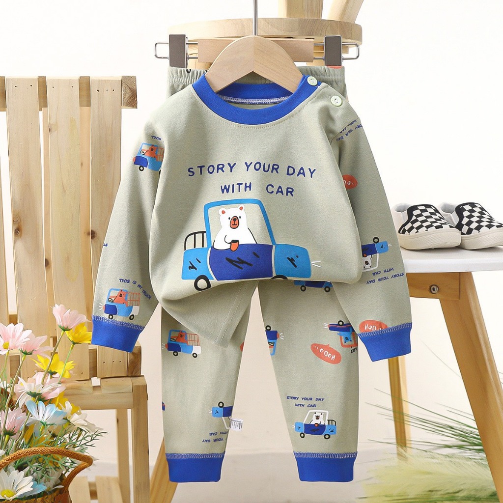 Bộ Cotton Thu Đông Dài Tay Bé Trai Chất Vải Dày Dặn Hàng QCCC Size 2 - 8 Tuổi