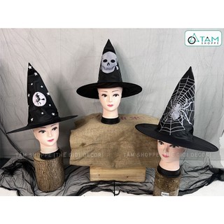 [[HALLOWEEN - CÓ HỎA TỐC] Nón phù thủy đen in họa tiết trắng nhiều kiểu NONPHUTHUY-01