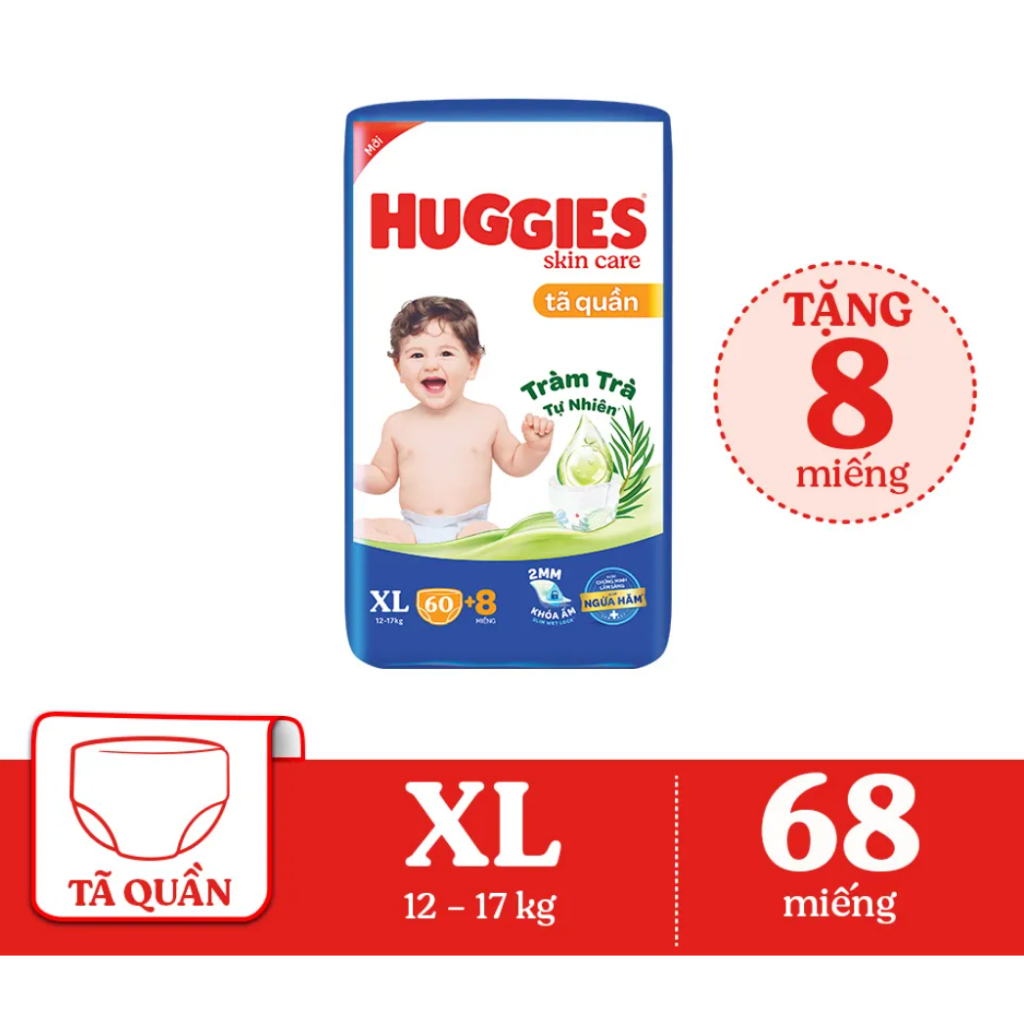 Tã quần Huggies mẫu mới (Đệm mây co giãn) M76/L68/XL62/XXL54