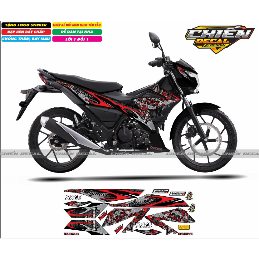 Tem rời xe satria - raider F150 mẫu chế con rồng Dragon 2 màu đỏ - hồng