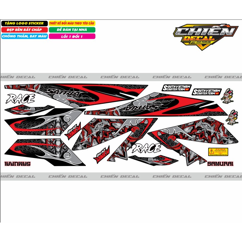 Tem rời xe satria - raider F150 mẫu chế con rồng Dragon 2 màu đỏ - hồng