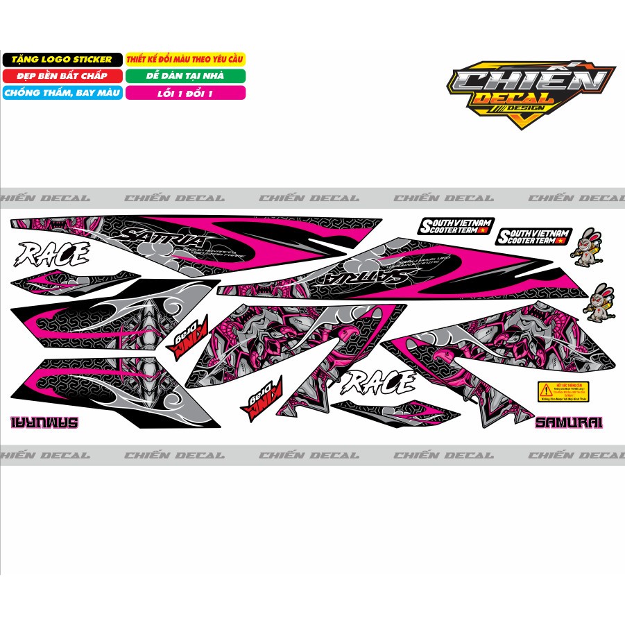 Tem rời xe satria - raider F150 mẫu chế con rồng Dragon 2 màu đỏ - hồng