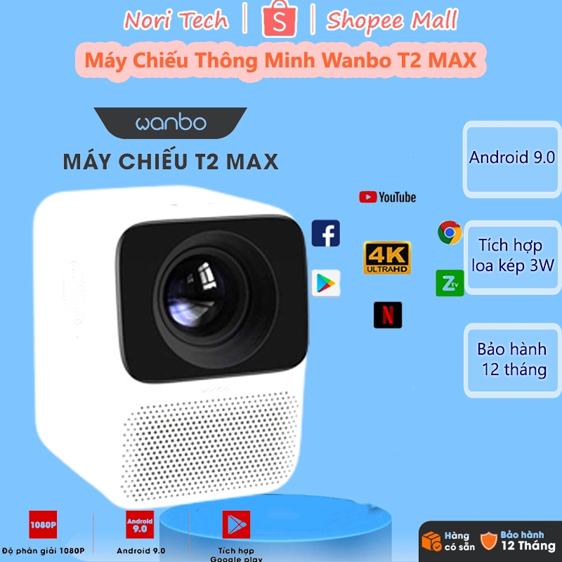 Máy Chiếu Thông Minh Wanbo T2 MAX LCD Hỗ Trợ Đèn LED 1080P Android 9.0, 1GB+16G - Hàng chính hãng