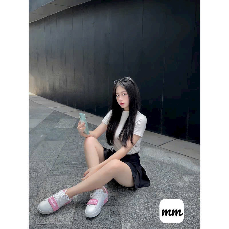 Giày thể thao nữ DG quai dán viền chữ hồng- Hàng QC fullbox