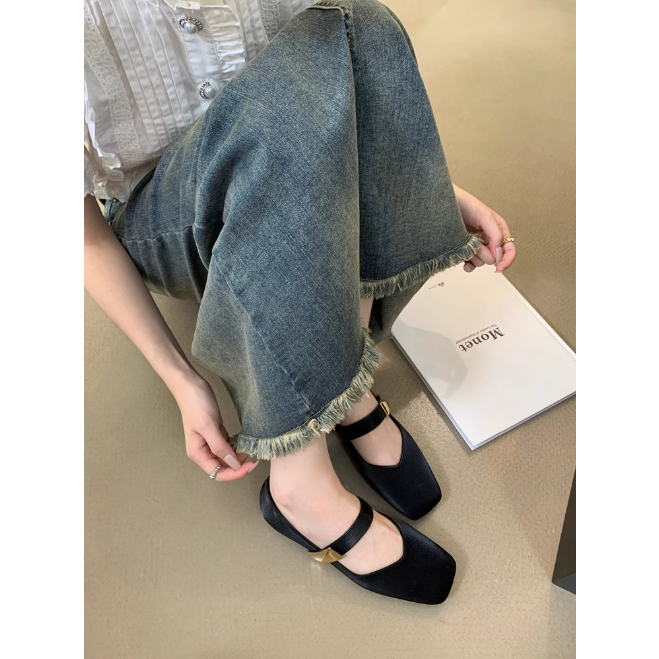 Giày Búp Bê Mũi Vuông Khóa Kim Loại Đế Mềm, Giày Mary Jane Phong Cách Hàn Quốc Giày Thời Trang, Thoải Mái 2023