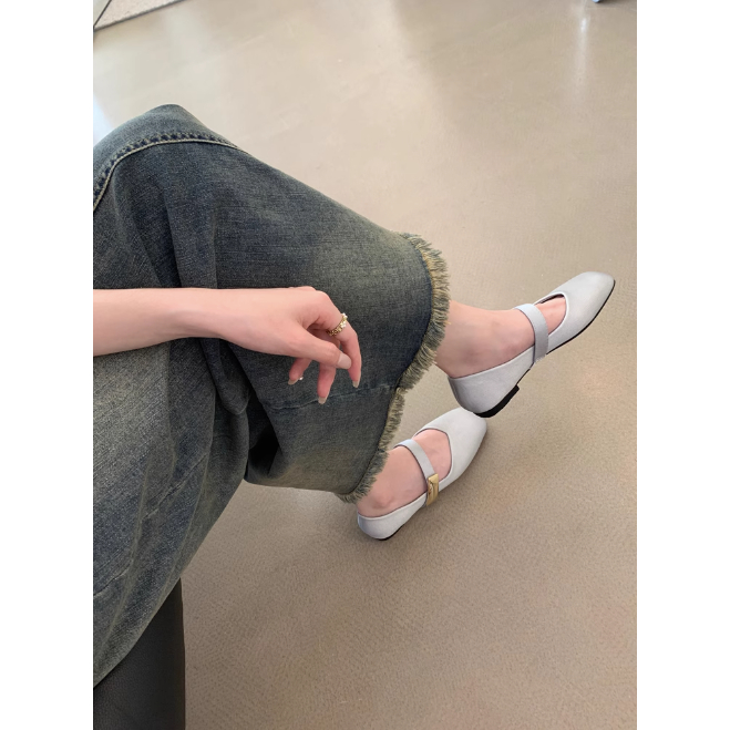 Giày Búp Bê Mũi Vuông Khóa Kim Loại Đế Mềm, Giày Mary Jane Phong Cách Hàn Quốc Giày Thời Trang, Thoải Mái 2023