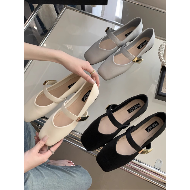 Giày Búp Bê Mũi Vuông Khóa Kim Loại Đế Mềm, Giày Mary Jane Phong Cách Hàn Quốc Giày Thời Trang, Thoải Mái 2023