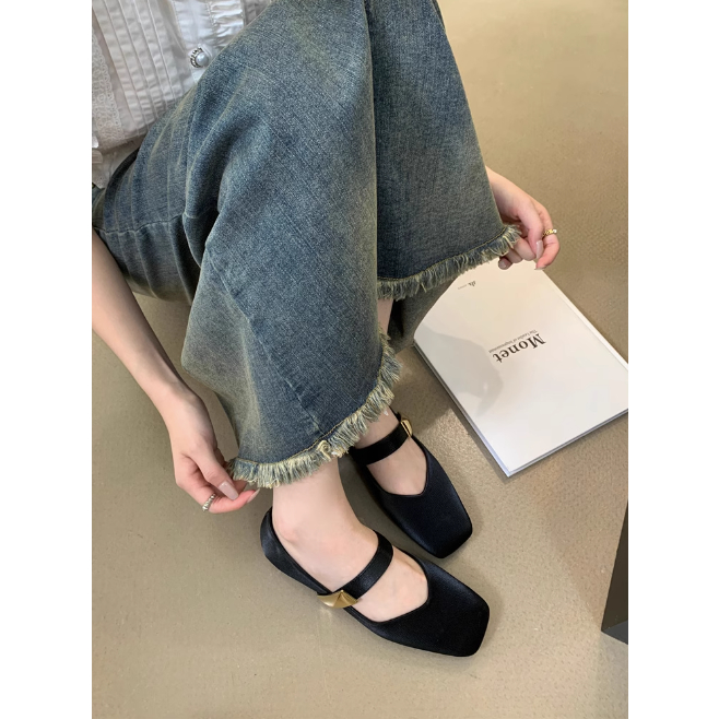 Giày Búp Bê Mũi Vuông Khóa Kim Loại Đế Mềm, Giày Mary Jane Phong Cách Hàn Quốc Giày Thời Trang, Thoải Mái 2023