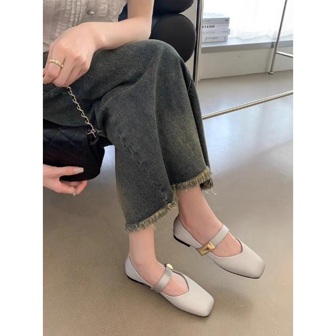 Giày Búp Bê Mũi Vuông Khóa Kim Loại Đế Mềm, Giày Mary Jane Phong Cách Hàn Quốc Giày Thời Trang, Thoải Mái 2023