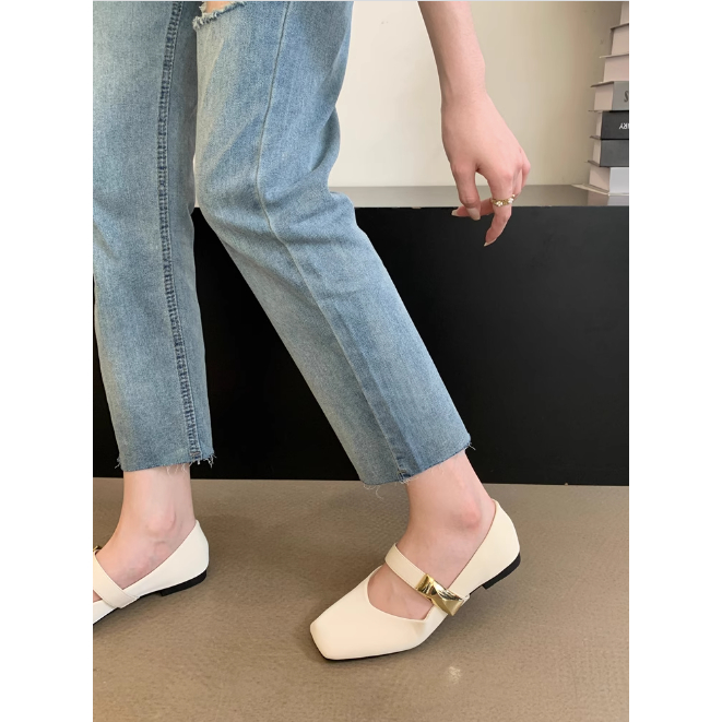 Giày Búp Bê Mũi Vuông Khóa Kim Loại Đế Mềm, Giày Mary Jane Phong Cách Hàn Quốc Giày Thời Trang, Thoải Mái 2023