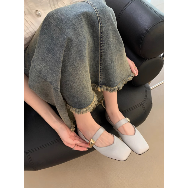 Giày Búp Bê Mũi Vuông Khóa Kim Loại Đế Mềm, Giày Mary Jane Phong Cách Hàn Quốc Giày Thời Trang, Thoải Mái 2023