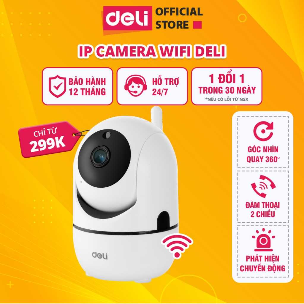 Camera WIFI IP DELI Trong Nhà ES104 Full HD 2MP Xoay 360 Độ Giám Sát An Ninh, Văn Phòng Ngày Đêm, Đàm Thoại 2 Chiều