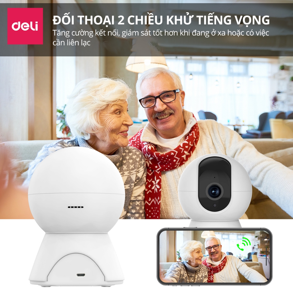 Camera WIFI IP Deli HD 1080P 360 Độ Chính Hãng Trong Nhà - Giám Sát An Ninh - Có Đàm Thoại - Theo Dõi Phát Hiện