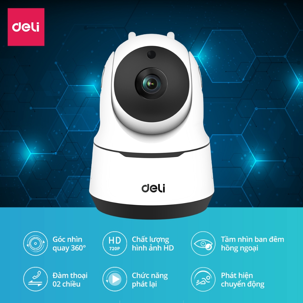 Camera WIFI IP Deli HD 1080P 360 Độ Chính Hãng Trong Nhà - Giám Sát An Ninh - Có Đàm Thoại - Theo Dõi Phát Hiện