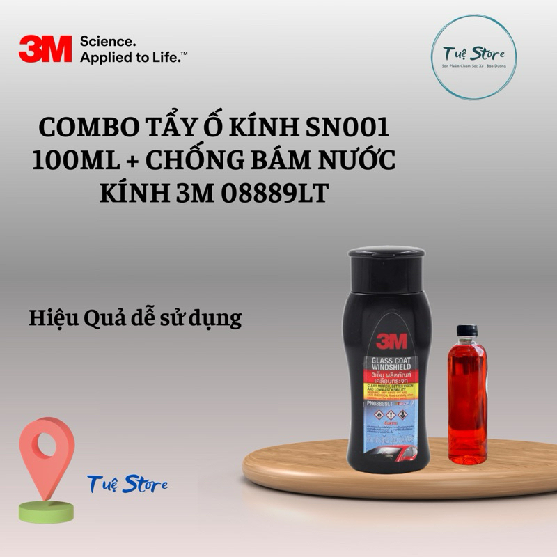 COMBO TẨY Ố KÍNH SN001 VÀ CHỐNG BÁM NƯỚC TRÊN KÍNH 08889LT 3M