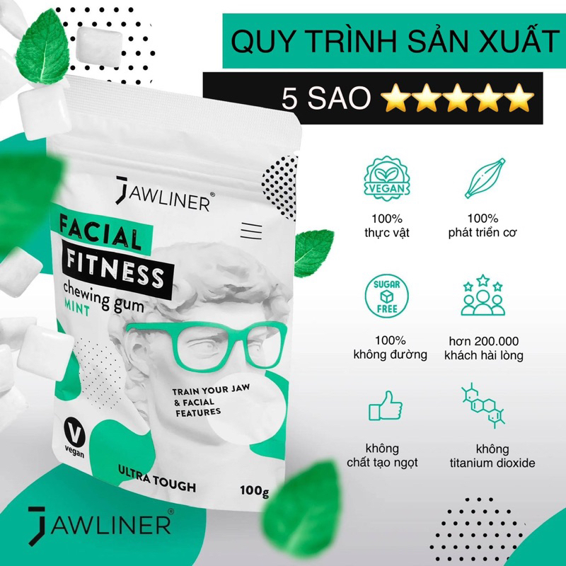 CHEWING GUM Túi 47 viên nhai tập cơ hàm giảm mỡ nọng phát triển cơ hàm, mũi và jawline, jawliner dạng singum jawliner.vn