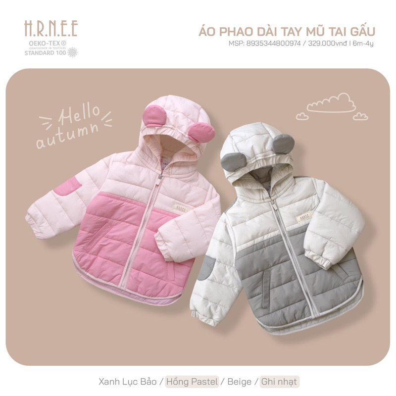 HRNEE Áo Phao Bông Ép Cho Bé Hàng Chính Hãng