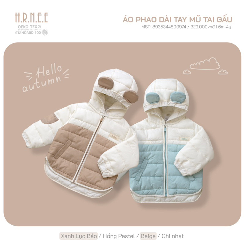HRNEE Áo Phao Bông Ép Cho Bé Hàng Chính Hãng
