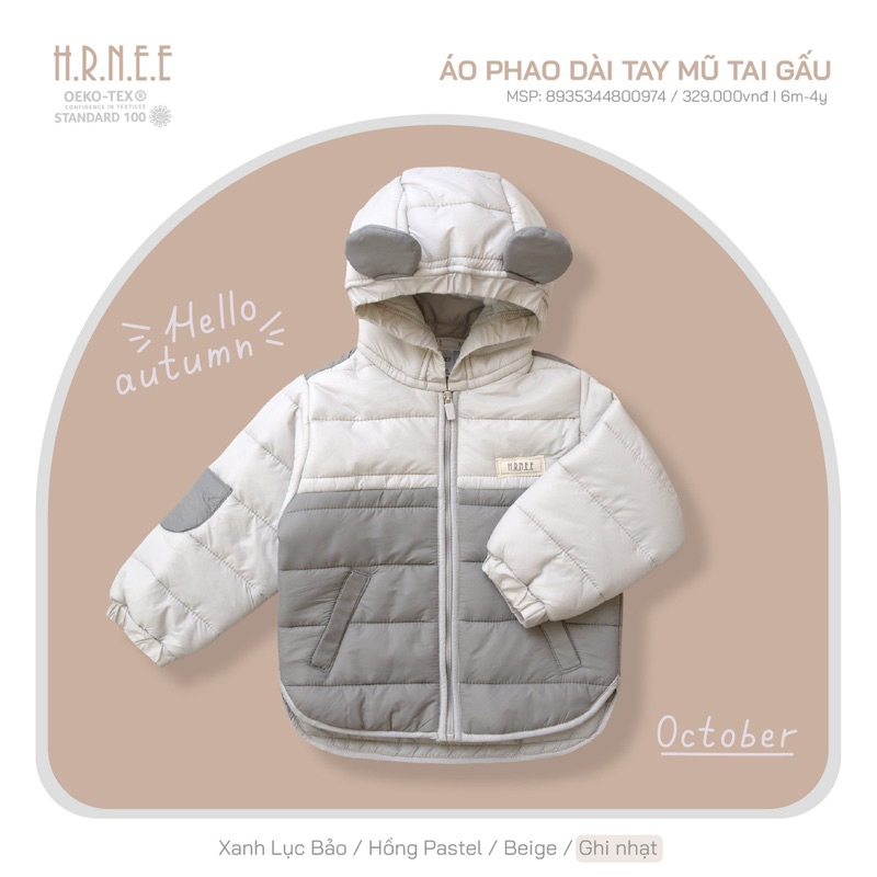 HRNEE Áo Phao Bông Ép Cho Bé Hàng Chính Hãng