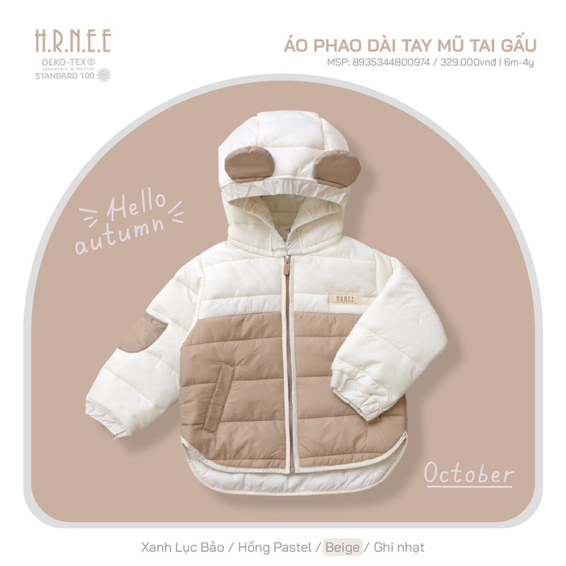 HRNEE Áo Phao Bông Ép Cho Bé Hàng Chính Hãng
