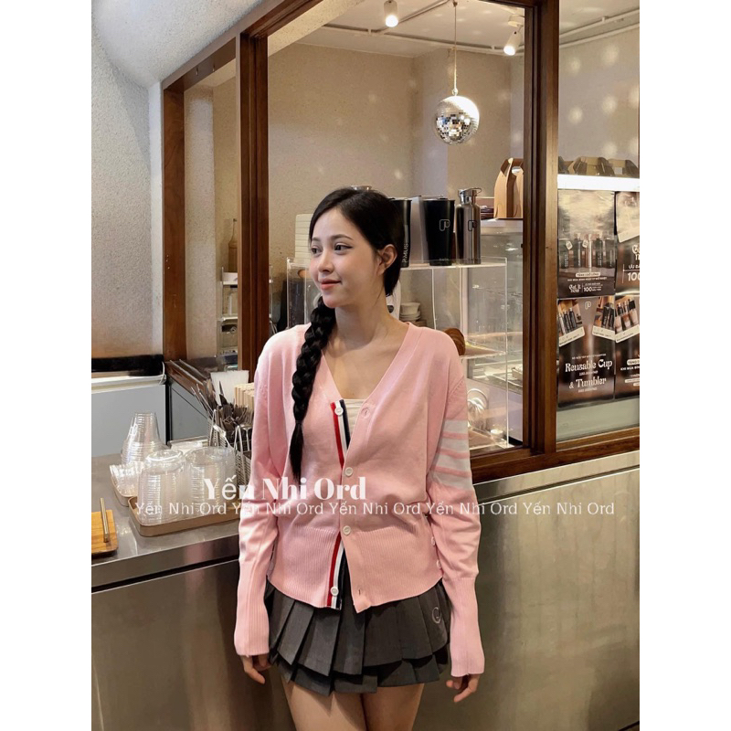 Áo Khoác Cardigan Len Thom Họa Tiết 4 Sọc Cao Cấp