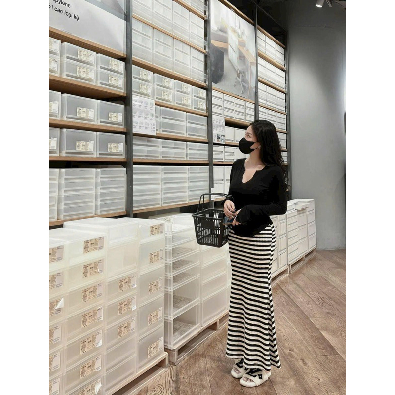 Set Áo Đuôi Tôm Phối Chân Váy Kẻ Đuôi Cá Dáng Dài