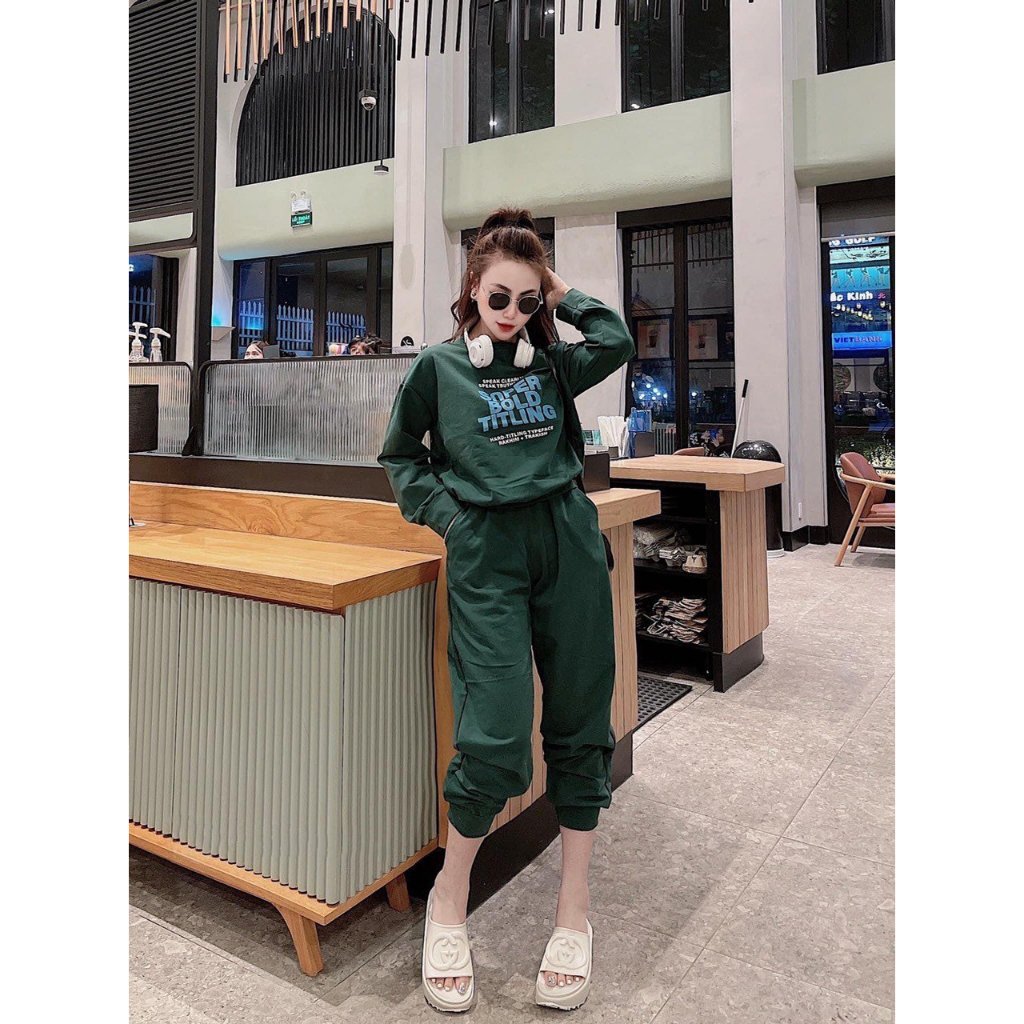 Set Bộ Đồ Nữ Mặc Mùa Đông Cổ Tròn Chất Nỉ Mềm Mịn Dày Dặn Họa Tiết Chữ SNPER Thiết Kế Mẫu Mới Hot Trend