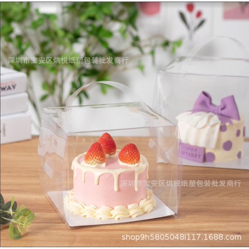 Hộp Mica  đựng bánh gato/ bánh sinh nhật có quai xách kèm đế