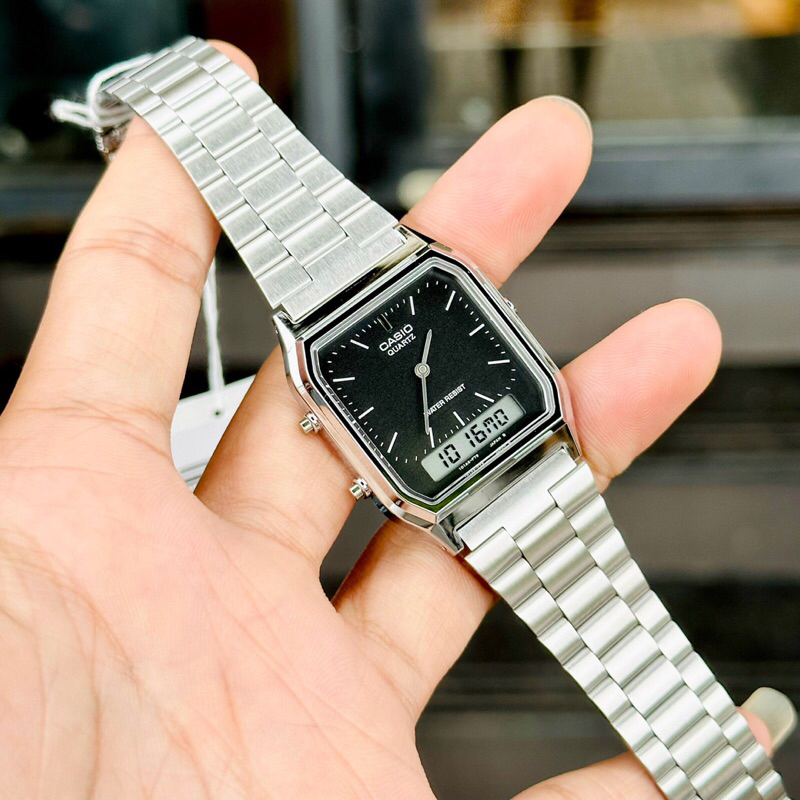 Đồng hồ kim điện tử nam nữ dây thép Casio AQ230 full màu