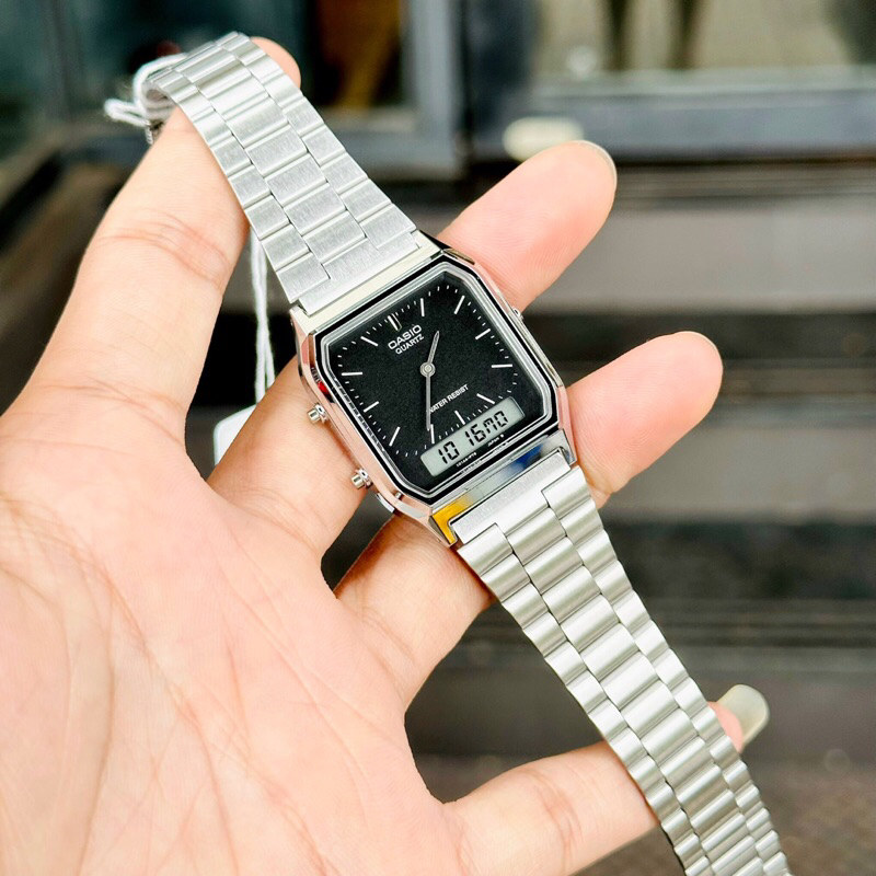Đồng hồ kim điện tử nam nữ dây thép Casio AQ230 full màu