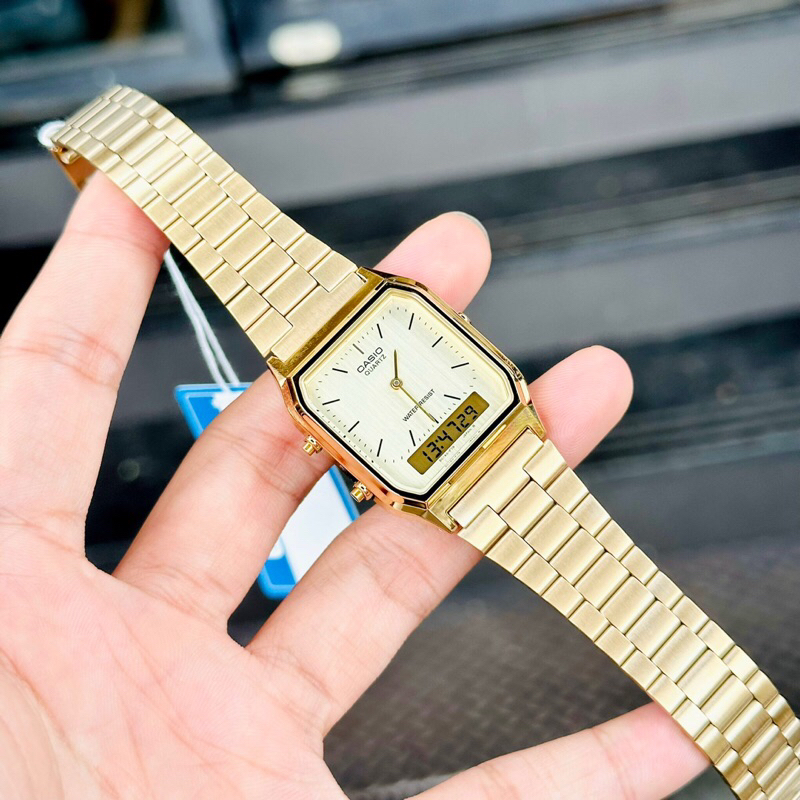 Đồng hồ kim điện tử nam nữ dây thép Casio AQ230 full màu