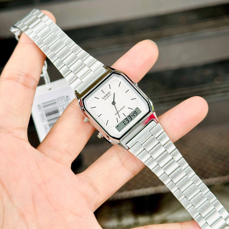 Đồng hồ kim điện tử nam nữ dây thép Casio AQ230 full màu
