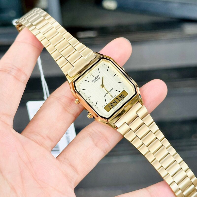 Đồng hồ kim điện tử nam nữ dây thép Casio AQ230 full màu