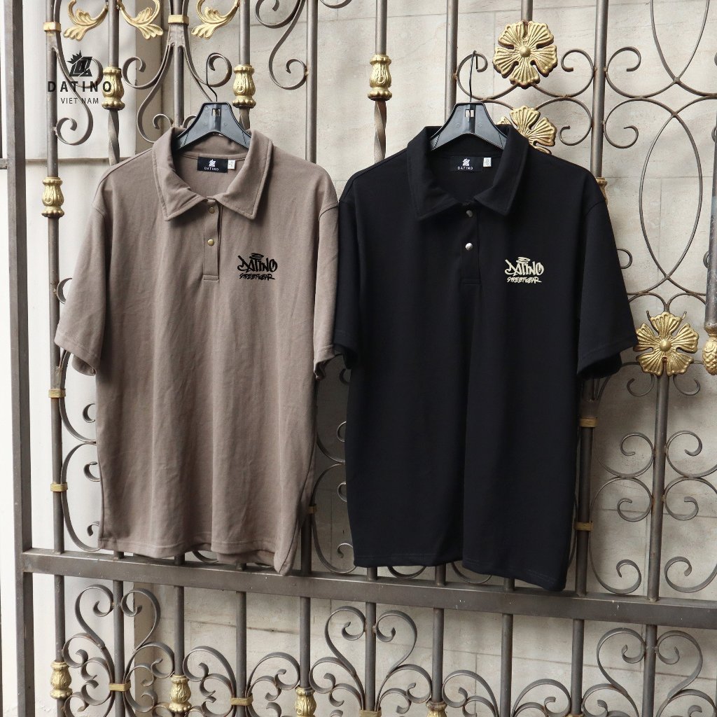 Áo thun polo oversize DATINO Signature phông rộng Streetwear tay lỡ 100% cotton 2 chiều định lượng 280gsm