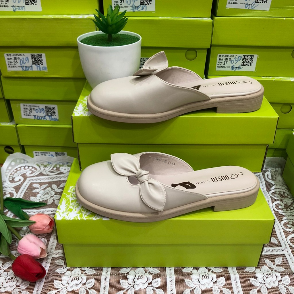 Giày sục Dusto cho nữ got 2.5cm nơ xinh xắn sang trọng  Miễn phí ship.