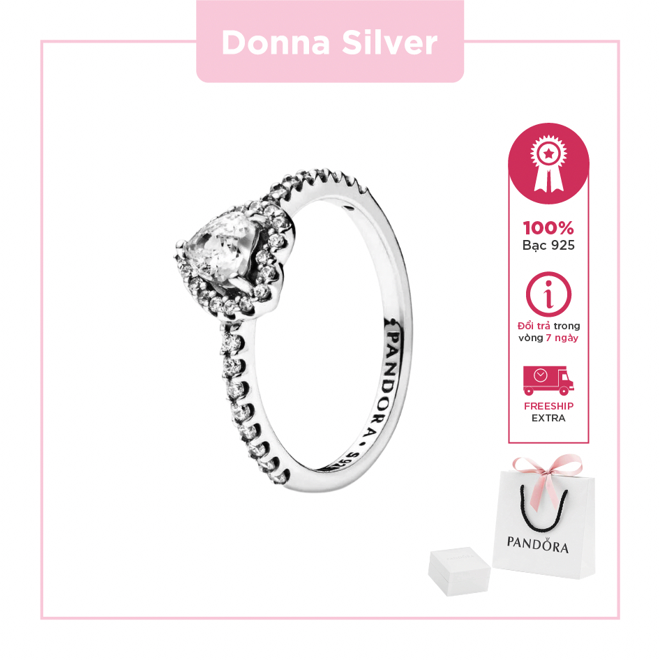 Nhẫn bạc 925 Pandora Elevated Heart Ring 8042 - Donna Silver