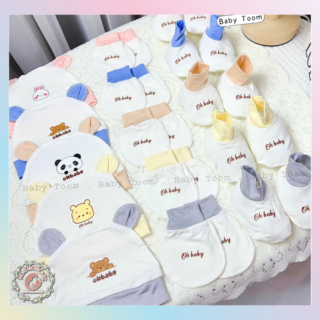 SET MŨ, BAO TAY, BAO CHÂN SƠ SINH BABY TOOM THUN LẠNH PHỐI TAI GẤU SIÊU MỀM MỊN CHO BÉ YÊU