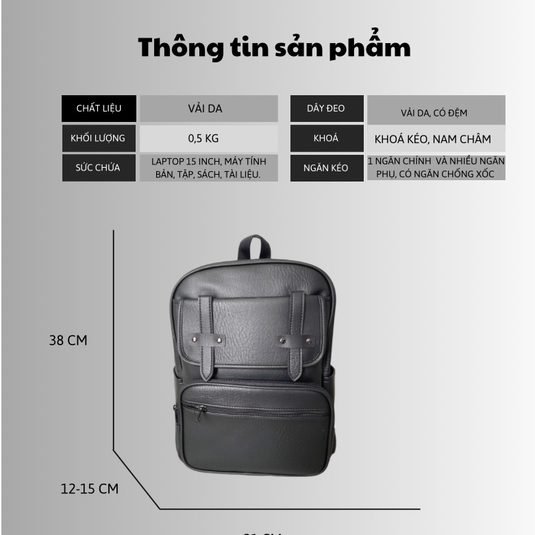 Balo da laptop unisex đi học đi làm thiết kế phong cách tối giản năng động